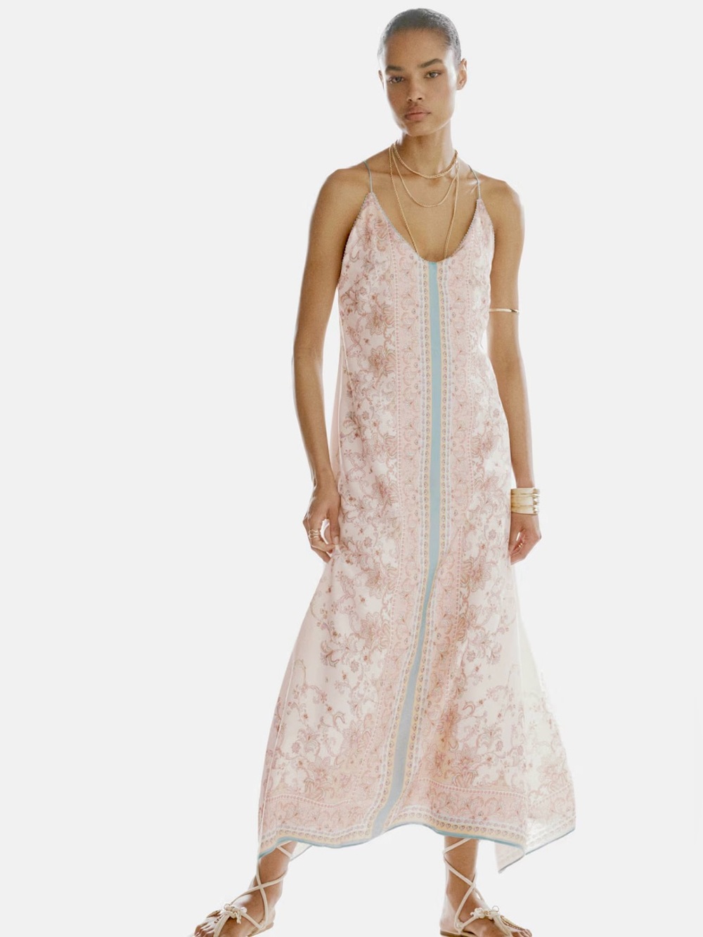 H&M NWT LIGHT PINK/PAISLEY LOW-BACK A-LINE DRESS SIZE SMALL